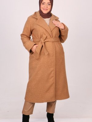 Taba Büyük Beden Manşetli Kıvırcık Kuzu Kaban