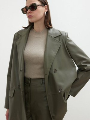 Haki Kruvaze Deri Blazer Ceket Haki Kruvaze Deri Blazer Ceket