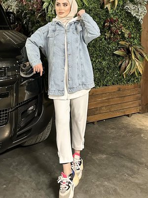 Taş Detaylı Kot Ceket Açık Mavi