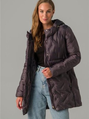 Kapüşonlu Cebi Fermuar Detaylı Desenli Şişme Mont Antrasit