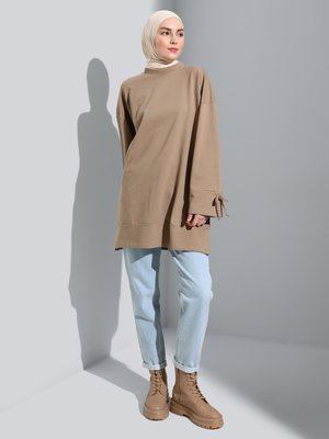 Vizon Pamuklu Kol Detaylı Sweatshirt Vizon Pamuklu Kol Detaylı Sweatshirt