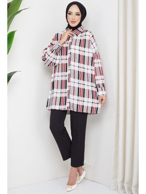 Beyaz Kolu Pileli Büyük Beden Tunik