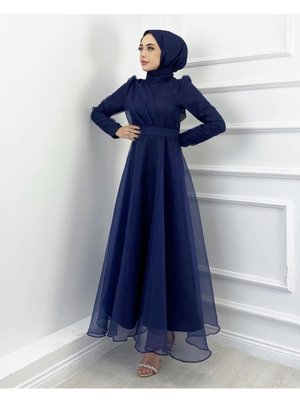 Organze Simli Tül Abiye Elbise