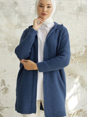 Kitty Kapüşonlu Triko Hırka İndigo