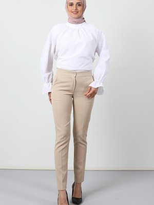 Tek Düğmeli Kalem Pantolon Krem Tek Düğmeli Kalem Pantolon Krem