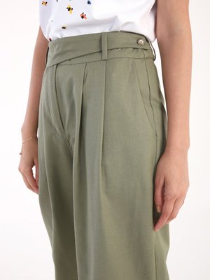 Yeşil Bel Detaylı Pileli Havuç Pantolon