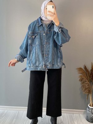 Çift Cepli Oversize Kot Ceket