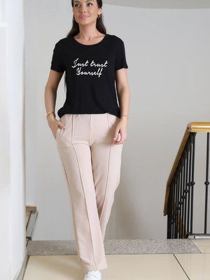 Bej Cep Detaylı Dikişli Pantolon