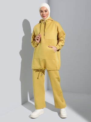 Yağ Yeşili Scuba Tunik & Pantolon İkili Eşfoman Takım