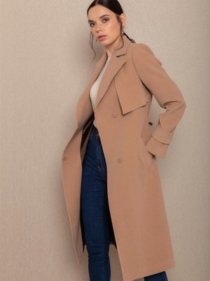 Pelerinli Kuşaklı Çıtçıt Kapamalı Kaban Kamel