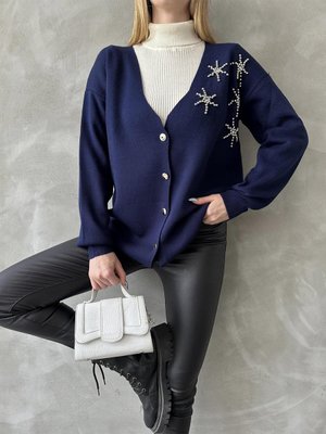 Triko Taşlı Düğmeli Hırka Lacivert Triko Taşlı Düğmeli Hırka Lacivert