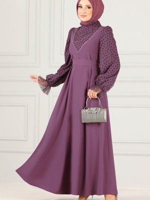 Kuşaklı Tül Elbise Lila Kuşaklı Tül Elbise Lila