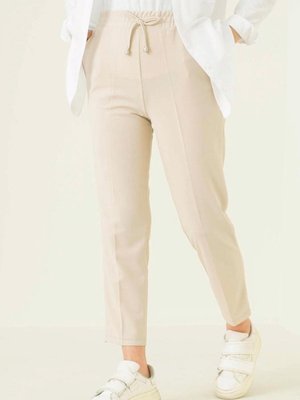 Kadın Bej Beli Lastikli Pantolon T