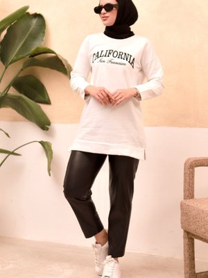 California Baskılı Tunik 671 - Beyaz