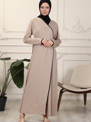 Vizon Kruvaze Yaka Biyeli Esnek Interlok Kumaş Namaz Elbisesi