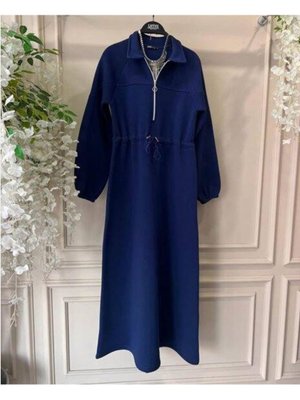 Yarım Fermuarlı Üç İplik Elbise