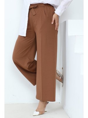Kahve Meva Kemerli Bol Paça Pantolon
