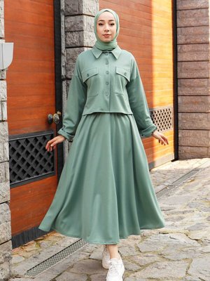 Mint Etekli Gömlek Yaka Scuba Takım