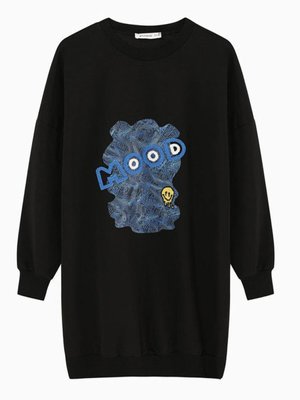 Siyah Mood İşlemeli Sweat