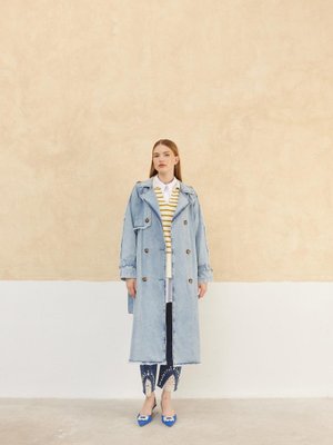 Kolları Apoletli Denim Trençkot E Kolları Apoletli Denim Trençkot E