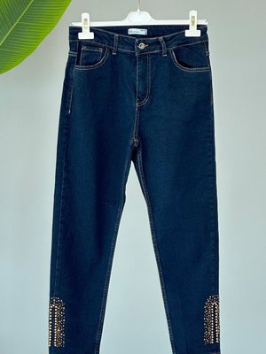 Taş Detaylı Denim Pantolon Mavi Taş Detaylı Denim Pantolon Mavi