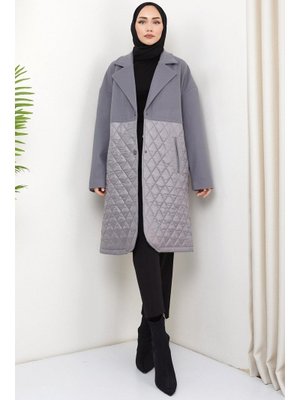 Gri Kapitone Garnili Kaşe Kaban Gri Kapitone Garnili Kaşe Kaban