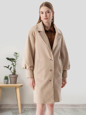 Bej Balon Kol Uzun Kaşe Kaban Bej Balon Kol Uzun Kaşe Kaban