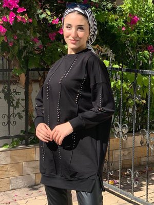 Siyah Taşlı Tarz Sweat