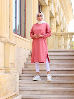 Pembe Baskılı Uzun Sweatshırt Pembe Baskılı Uzun Sweatshırt