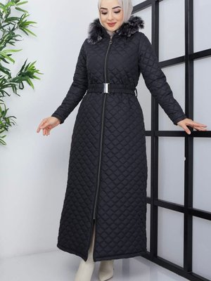 Siyah Büyük Beden Kapüşonlu Kapitone Mont Tam Boy Siyah Büyük Beden Kapüşonlu Kapitone Mont Tam Boy