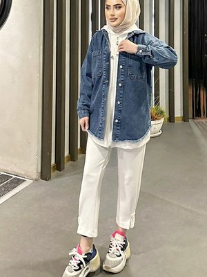 Kapak Cepli Kot Ceket Koyu Mavi