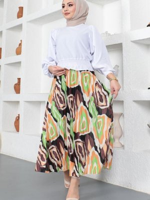 Desenli Piliseli Etek Siyah