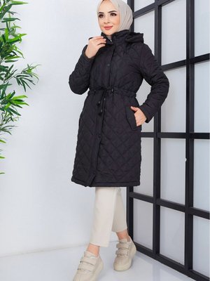 Siyah Kapitone Büyük Beden Mont