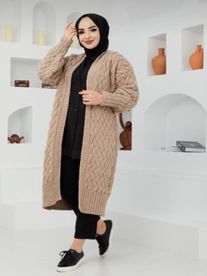 Vizon Örgülü Balon Kol Triko Hırka