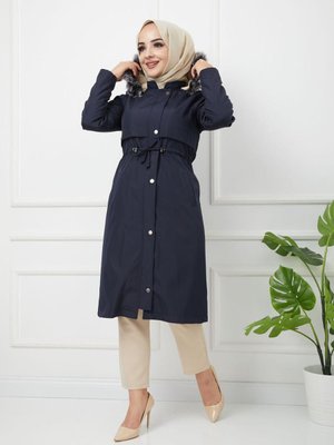 Water Prof Lacivert İçi Kürklü Kışlık Battal Mevsimlik Mont & Kaban