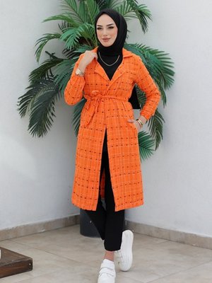 Çizgi Detay Kemerli Tüvit Kap Turuncu