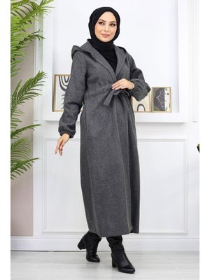 Antrasit Önden Bağlamalı Kaşe Kaban