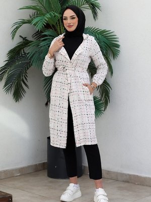 Çizgi Detay Kemerli Tüvit Kap Ekru