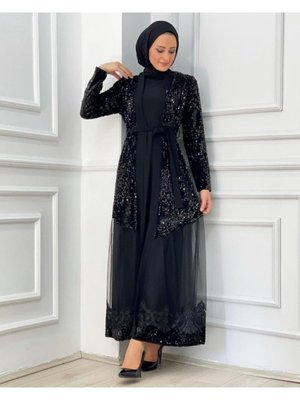 Pul Payetli Tül Detay Abaya(içlik Dahil Değidir)