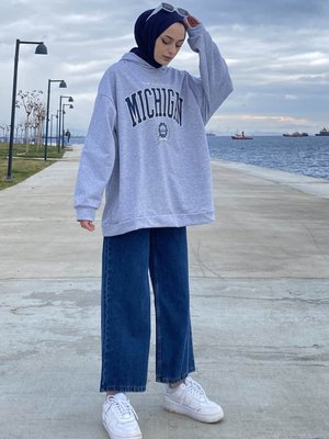 Mıchıgan Baskılı Kapüşonlu Sweatshirt