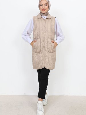 Bebe Yaka Kapitone Yelek Bej