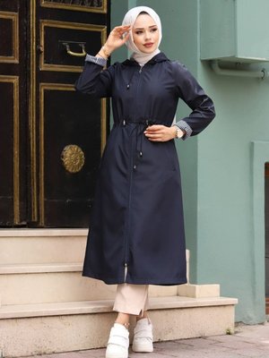 Bileği Çizgili Kapüşonlu Trençkot