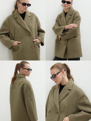 Kruvaze Cep Detaylı Kaban Haki