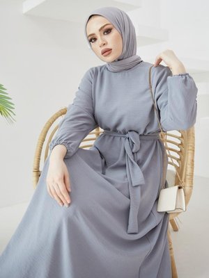 424-1aerobin Tesettür Elbise Gri