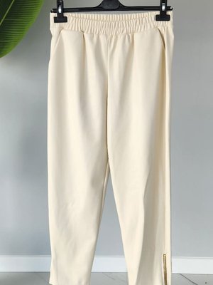 Leather Fermuar Detaylı Pantolon Krem Leather Fermuar Detaylı Pantolon Krem