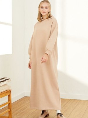 Vizon Kapuşonlu Iplik Sweat Elbise