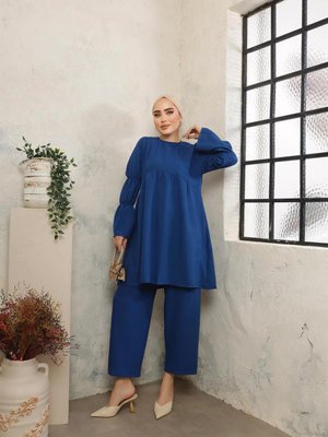 Lastik Detaylı Saks Mavisi Takım Lastik Detaylı Saks Mavisi Takım