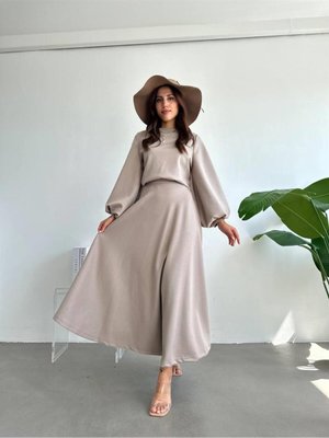 Liza Etekli Takım Kumaş Vizon