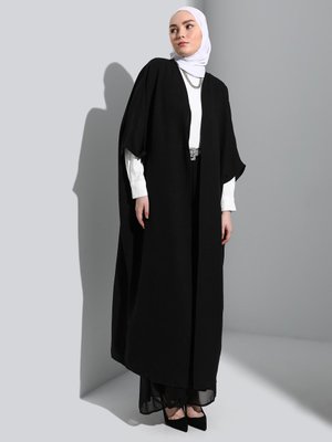 Siyah Yarım Kollu Aerobin Abaya Ferace