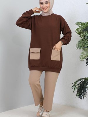 Cep Detaylı İkili Takım Kahverengi